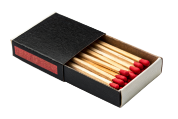 Black Matchbox With Red Tipped Matches On White Surface