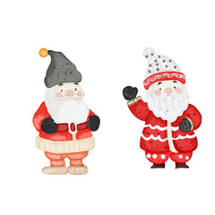 santa claus and snowman watercolor hand drawn illustration 