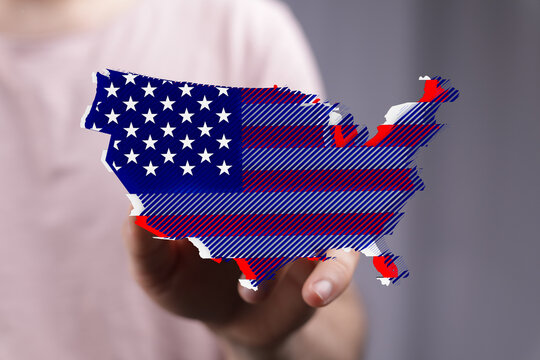 Patriotic digital art of US map. Ideal for American holidays, news, and business.