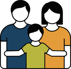 Create a kinds of deferent Simple vector illustration of a family of three vector art with white background.