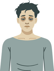 Create a kinds of deferent Simple vector illustration of a young man in poor health vector art with white background.