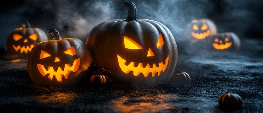 Halloween pumpkins, evil faces.