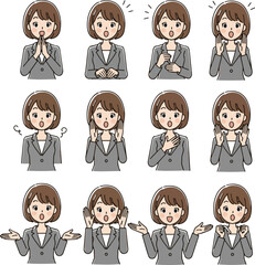 Create a kinds of deferent Simple vector illustration of an impressed young businesswoman vector art with white background..