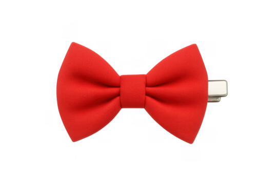 Red bow hair clip isolated on a transparent background, a fashion accessory for styling hair and beauty