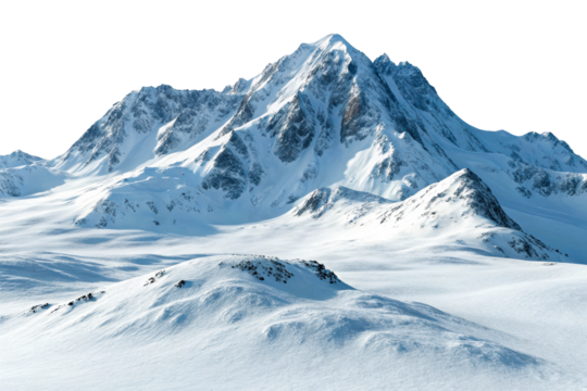 Snowy mountain peak range alpine landscape winter, cut out transparent