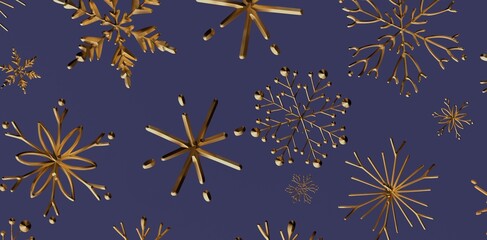 Abstract design of golden snowflakes against a rich blue backdrop. Perfect for seasonal greetings, winter themes, holiday decorations, and elega