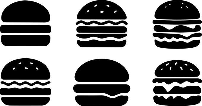 Delicious burger vector, hamburger creative art, burger silhouettes, delicious burger vector design isolated