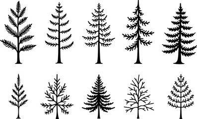 Naklejka premium Vintage Evergreen Tree Silhouette Set