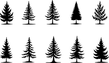 Naklejka premium Vintage Evergreen Tree Silhouette Set