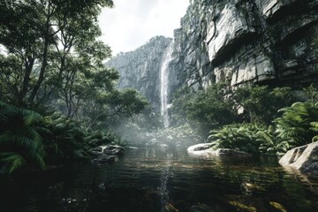 Enchanted Forest Waterfall Landscape