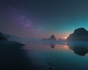 Starry Night Beach Scene with Reflections