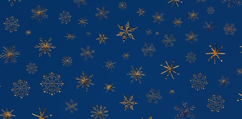 Abstract background featuring gold snowflakes on a vibrant blue backdrop. Perfect for Christmas, winter holiday designs, and festive celebration