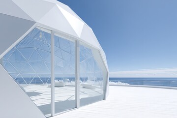 White Geometric Dome Building On Beach