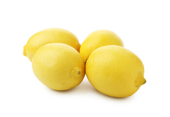 Many whole ripe lemons isolated on white