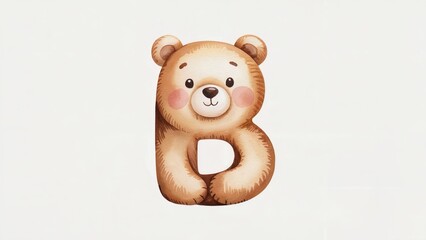 Bear letter B watercolor illustration
