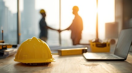 Construction Workers Handshake In Modern Office