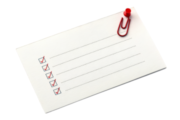 White Paper Checklist with Red Checkmarks and Pushpin