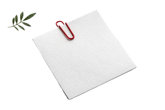 White Paper Square With Red Clip and Green Leaf - Powered by Adobe