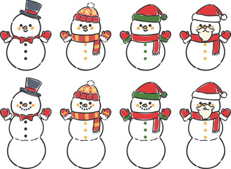 かわいい雪だるまセット　ベクター
