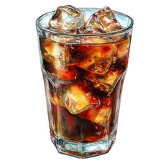 Refreshing Cola: A vibrant watercolor of a glass filled with ice and fizzy cola.