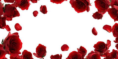 Red Rose Cascade: A Romantic Floral Frame on Black
