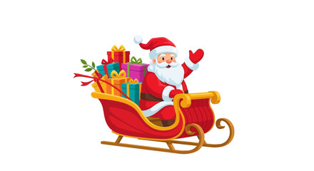 Naklejka premium Santa Claus in his sleigh filled with presents waving