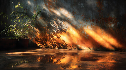 Reflected sunlight dancing on wall creating serene atmosphere of inner peace 