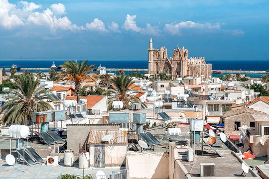 Famagusta, Cyprus. Old town view with Lala Mustafa Pasha mosque