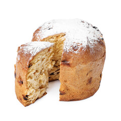 Christmas food. Delicious Panettone cake isolated on white