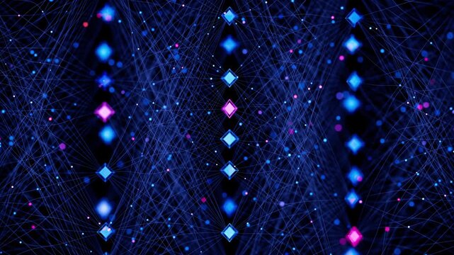 Neural network model, LLM structure animation. AI big data processing technological concept. Machine learning abstract background. Digital quantum computing.