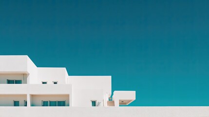 Modern White Building Against Vibrant Blue Sky