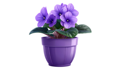 Blooming African Violet in Ceramic Pot PNG