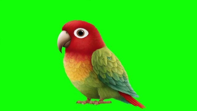 A colorful seamless looping video motion 4k, cartoon-style parrot with green screen background, ideal for educational materials, children's content