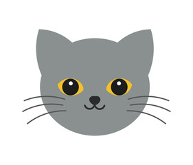 Grey cat face with yellow eyes icon. Vector illustration.