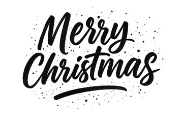 Merry christmas handwritten text featuring calligraphic brush strokes and small ink splatters. Ideal for winter holiday designs