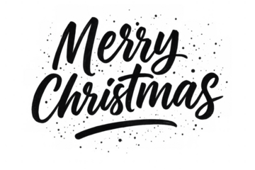 Merry christmas handwritten text featuring calligraphic brush strokes and small ink splatters. Ideal for winter holiday designs