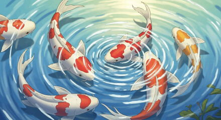 Vibrant Koi Fish Swimming Gracefully in a Serene Pond.