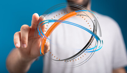 Abstract image depicting human interaction with digital technology, focusing on connection,...