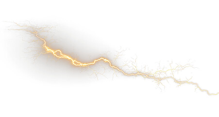 Yellow lightning flash with glowing electric branches PNG