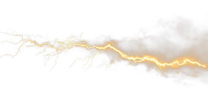 Bright yellow lightning bolt electric energy transparent PNG
