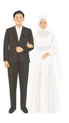Muslim couple or muslim bride in white dress and black suit