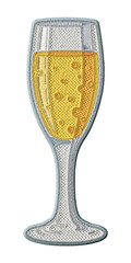 Stylized glass of champagne embroidery patch illustration isolated on transparent background © HTGanzo