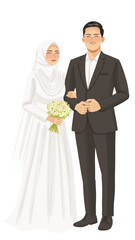 Muslim couple or muslim bride in white dress and black suit