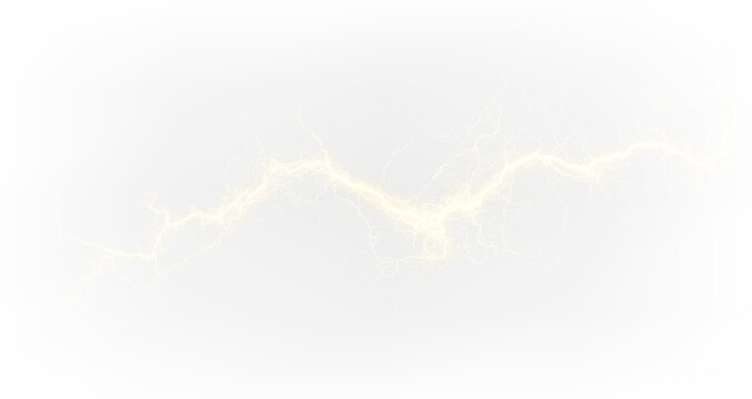 Glowing yellow thunder strike energy effect transparent PNG