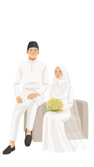 Muslim couple or muslim bride in white dress and whtr suit
