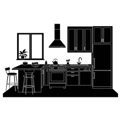 Modern black kitchen interior with appliances and natural light  