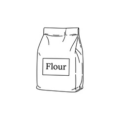 Packaged flour bag in minimal line art style with label  