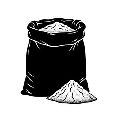 Flour sack with spilled content on white background  