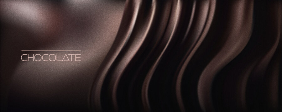Trendy dark chocolate wavy gradient. Swirl liquid dark brown pattern. Grainy film effect texture. Vector illustration for your graphic design, banner, poster