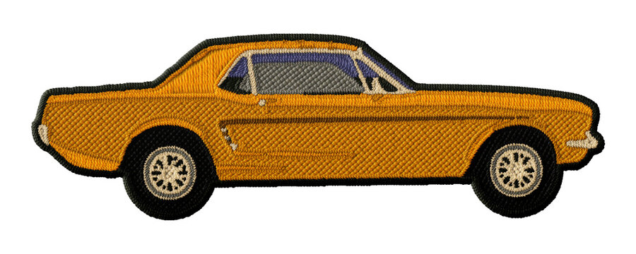 Retro muscle car embroidery patch illustration isolated on transparent background